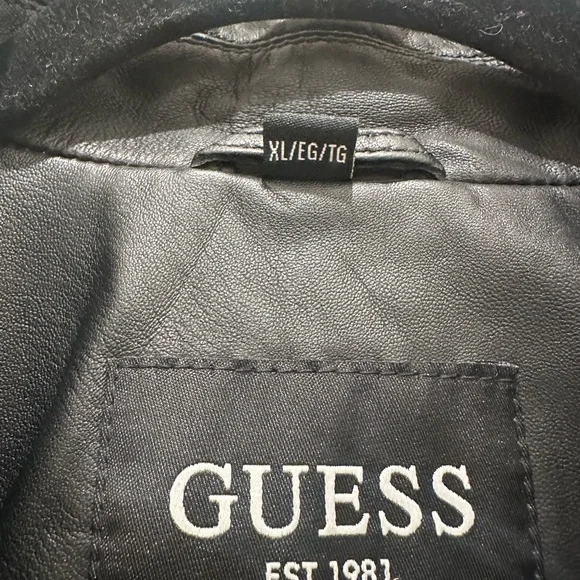 Guess Black Leather Quilted Biker Jacket - Picture 5 of 6